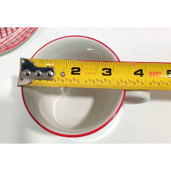 2 Ralph Lauren Wedgwood Homestead Cups & Saucers  England Red White Checker - Picture 13 of 14